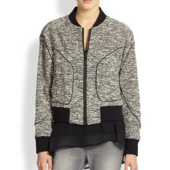 Rag & Bone Aviator Bomber Jacket Black Cream Tweed Size Small - Picture 1 of 9